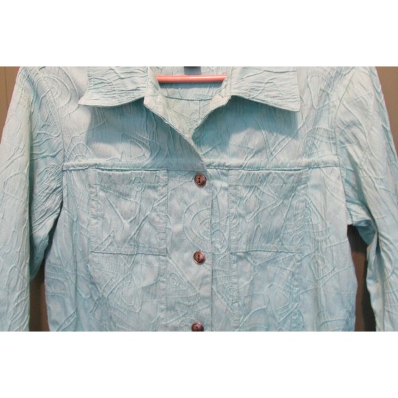 Kaktus Women's Blue Collared Button-Up Embroidered Long Sleeve Blouse Size M - Picture 3 of 8